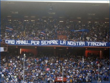 04-10-2009. Striscione degli Ultras Tito Cucchiaroni: ''Ciao Manu... per sempre la nostra ''fanzina''