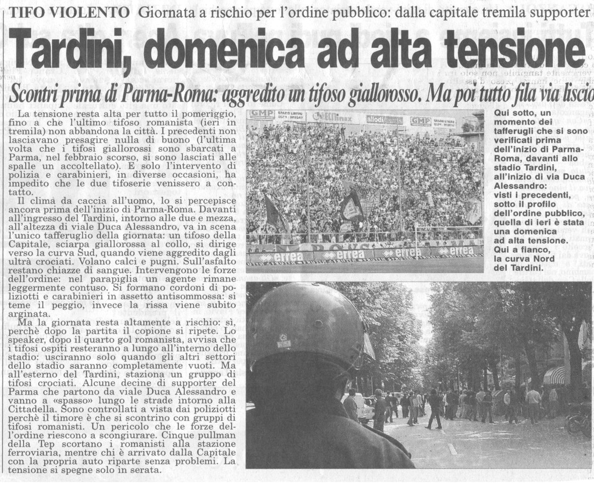 25-09-2006 Articolo della Gazzetta di Parma: ''Tardini, domenica ad alta tensione''. Parma-Roma 2006/07