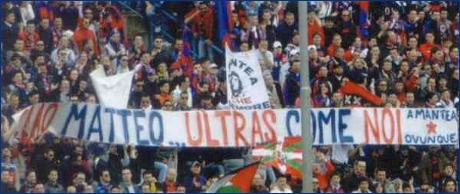 Striscione 'Ciao Matteo... ultras come noi - Amantea ovunque'