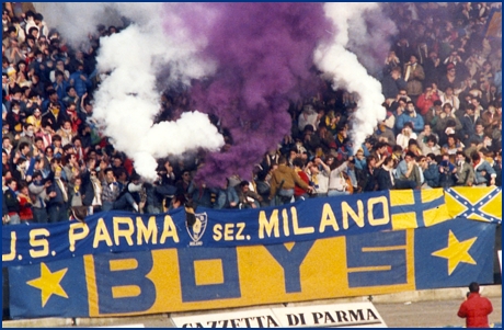 Lo striscione BOYS torna senza scudo, il 10 marzo 1985