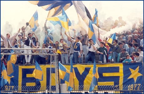 Lo striscione BOYS in pvc al suo esordio, ad Empoli il 21 aprile 1985