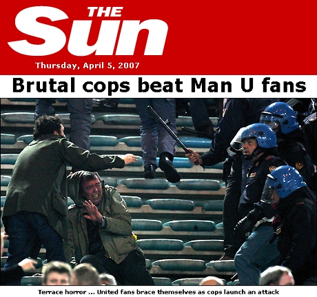 The Sun: 'Brutal cops beat Man U fans'